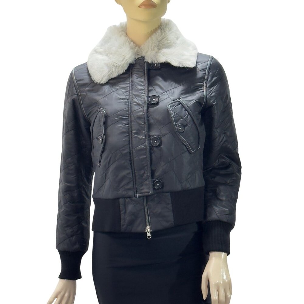 Moiselle Quilted Faux Fur Collar Jacket Women's Black Size 2 UK 10 Italy 38